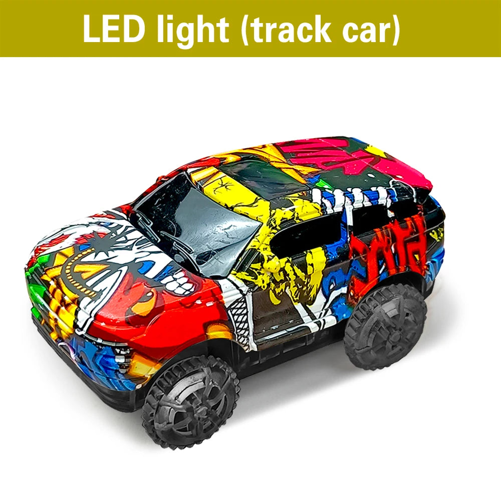 Dinosaure ferroviaire jouet voiture enfants piste course piste jouets ensemble courbure Flexible course piste Flash lumière voiture jouets éducatifs pour enfants Gif