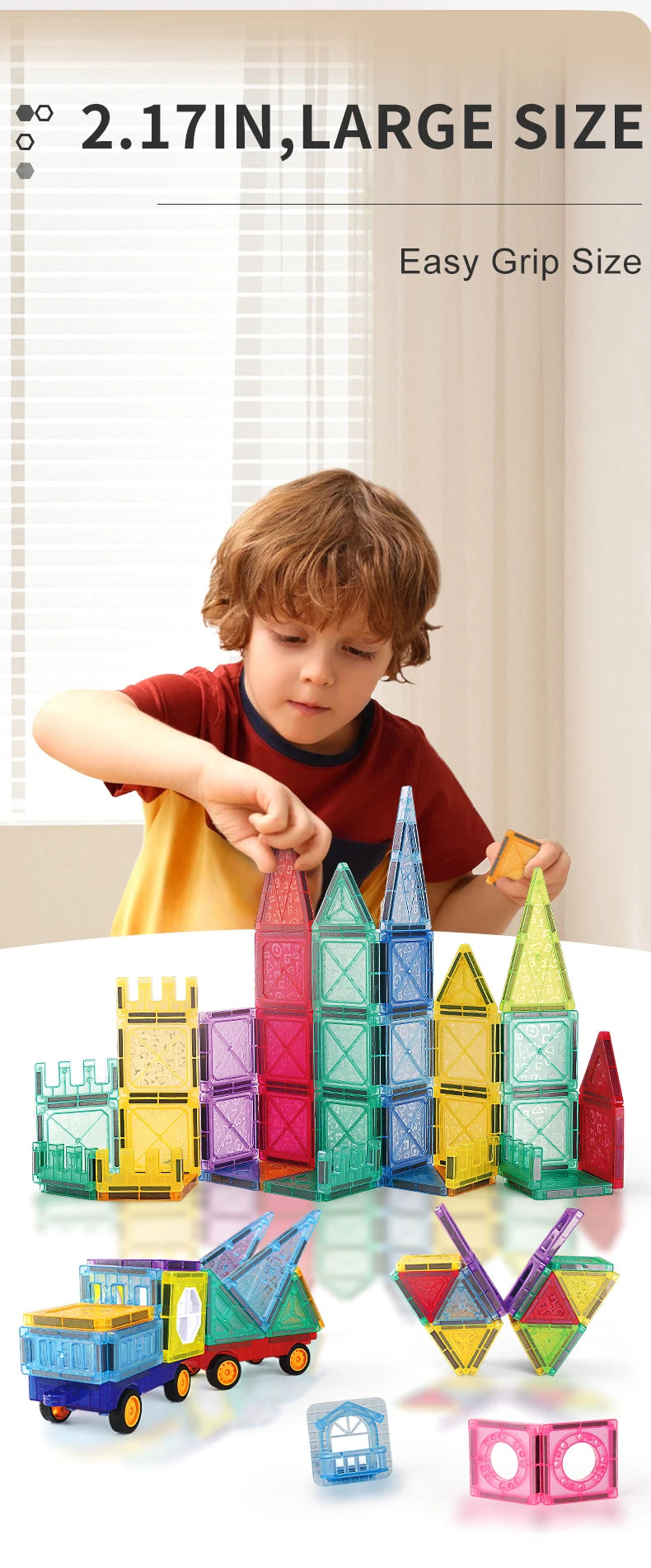 Carreaux magnétiques pour enfants âgés de 3 à 5 à 4 à 8 ans, jouets magnétiques pour 3 4 5 6 7 8 ans et plus, garçons et filles, blocs de construction magnétiques préscolaires