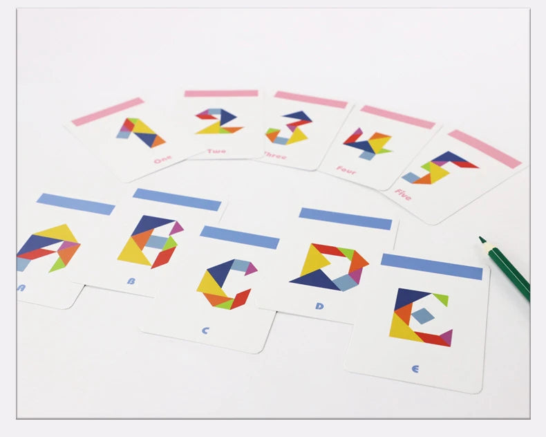 Tangram coloré en bois pour enfants, boîte en fer, rangement, Puzzle, éducation précoce, Intelligence, numéro, lettre, jouets en bois