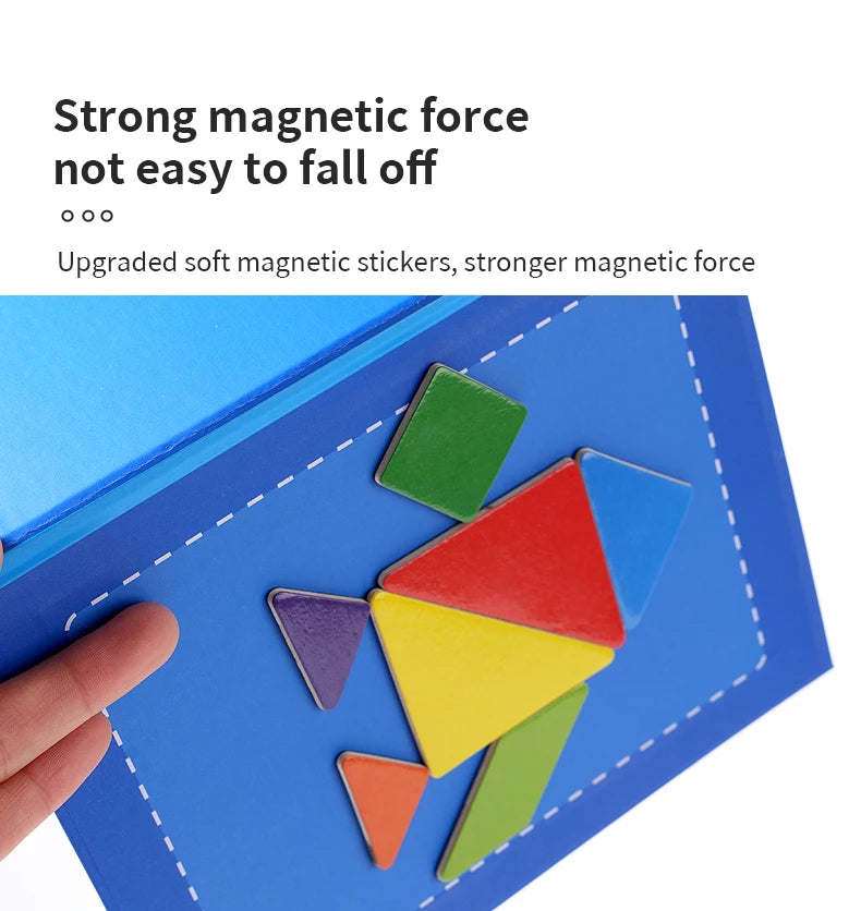 Jeu de puzzle magnétique en bois Tangram Block pour enfants - Puzzle d'intelligence éducative Montessori Cadeau pour enfants