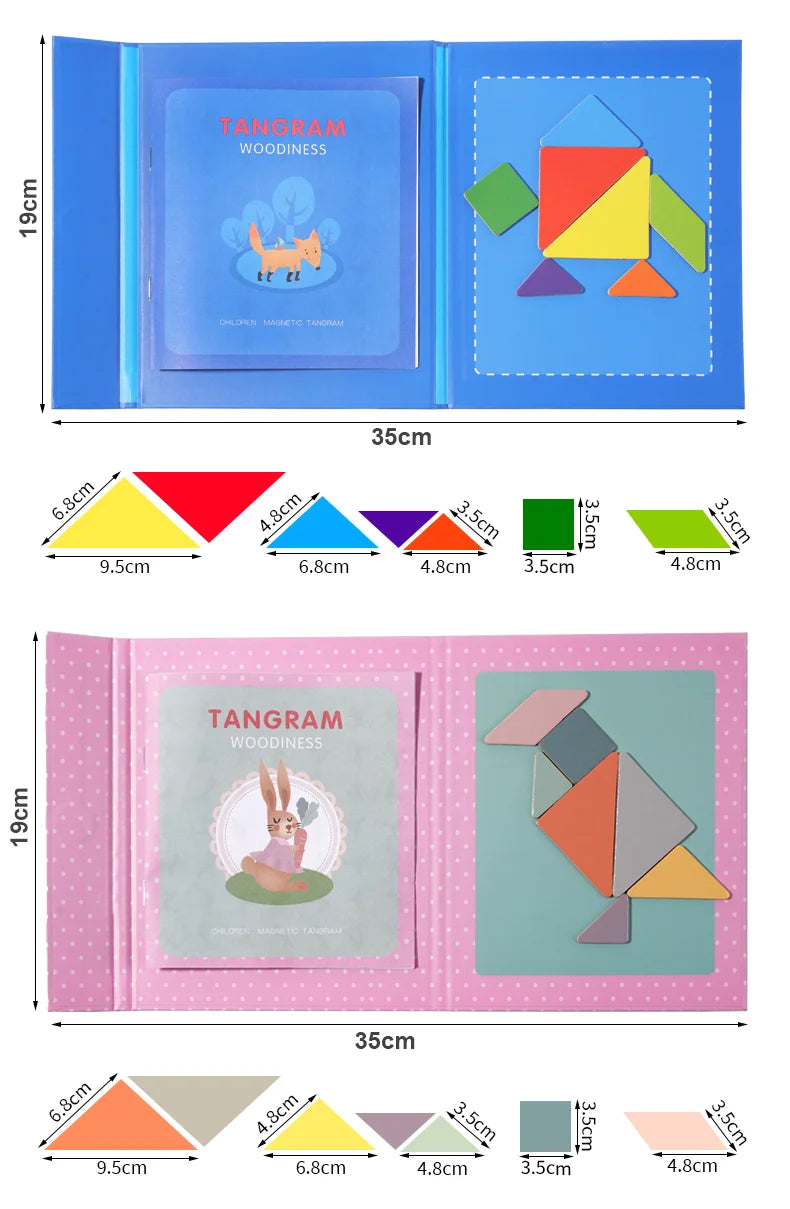 Puzzle en bois Tangram magnétique, livre, jouets éducatifs pour enfants, bébé enfant, Portable, apprentissage de l'intelligence Montessori