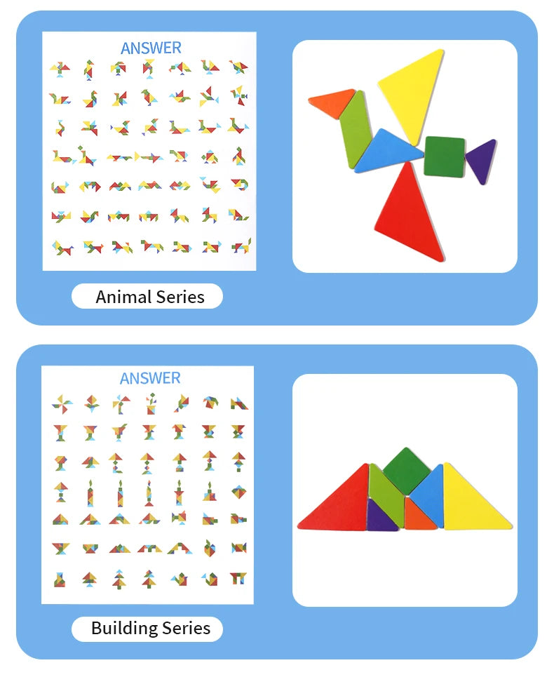 Jeu de puzzle magnétique en bois Tangram Block pour enfants - Puzzle d'intelligence éducative Montessori Cadeau pour enfants