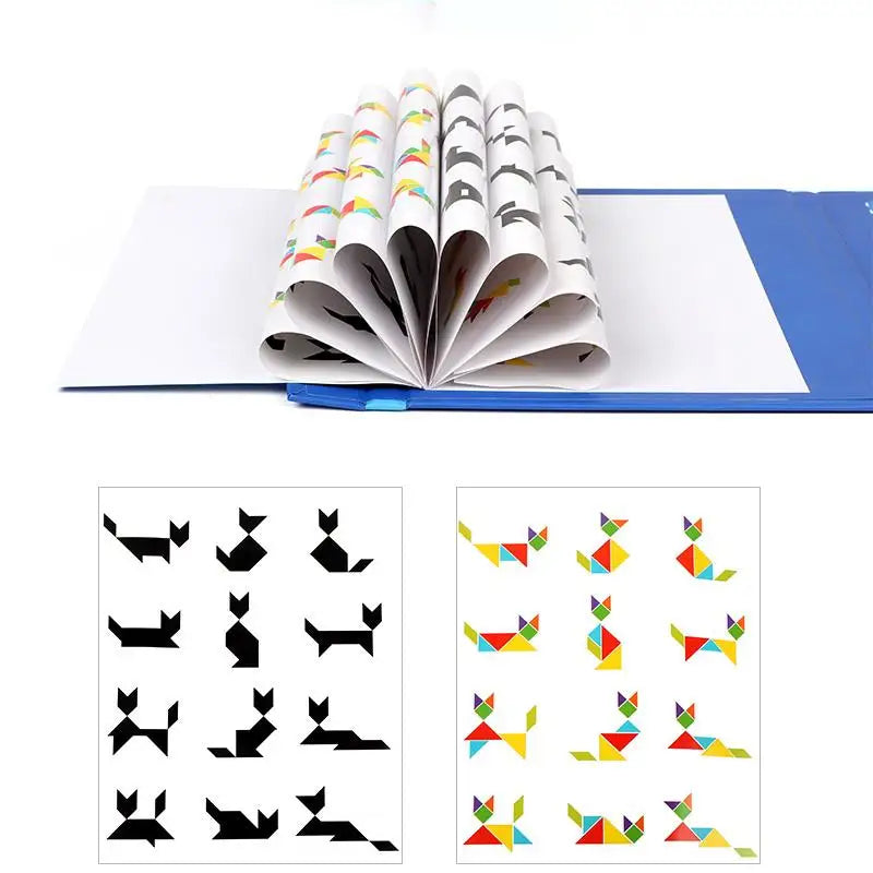 Puzzle en bois Tangram magnétique, livre, jouets éducatifs pour enfants, bébé enfant, Portable, apprentissage de l'intelligence Montessori
