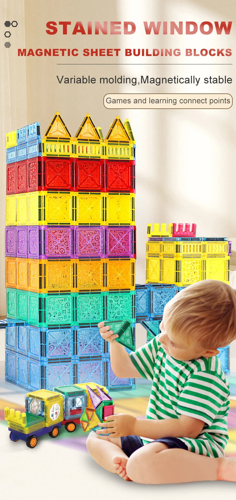 Carreaux magnétiques pour enfants âgés de 3 à 5 à 4 à 8 ans, jouets magnétiques pour 3 4 5 6 7 8 ans et plus, garçons et filles, blocs de construction magnétiques préscolaires