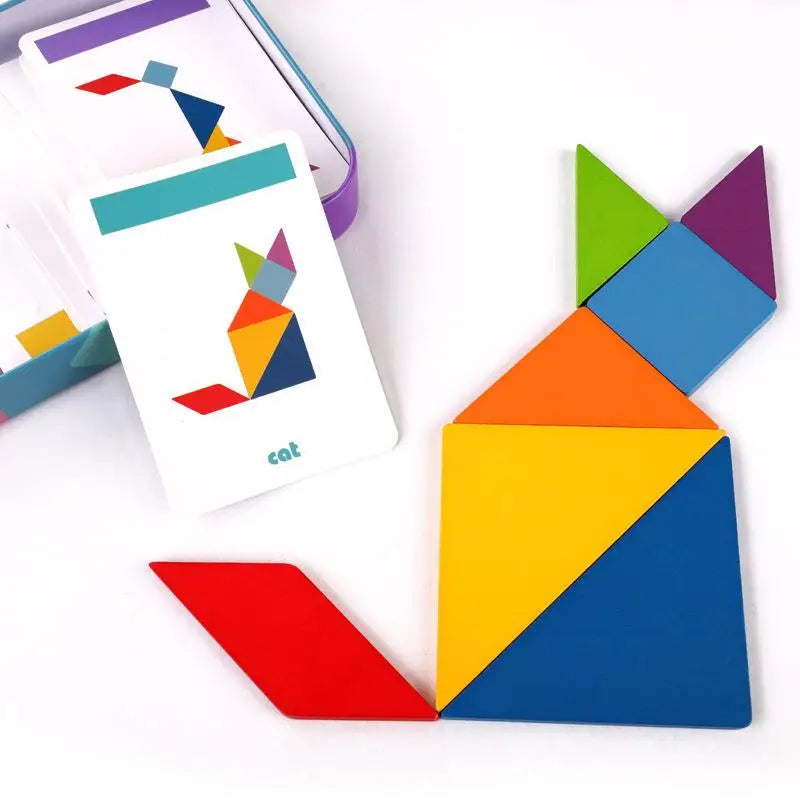 Puzzle en bois Tangram magnétique, livre, jouets éducatifs pour enfants, bébé enfant, Portable, apprentissage de l'intelligence Montessori