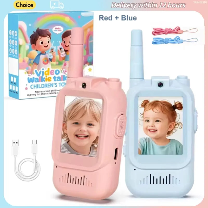 Lot de 2 talkies-walkies vidéo HD pour enfants, recharge USB, divertissement intérieur/extérieur, jouets pour enfants, cadeaux de festival, pour les 3-12 ans