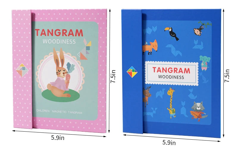 Jeu de puzzle magnétique en bois Tangram Block pour enfants - Puzzle d'intelligence éducative Montessori Cadeau pour enfants