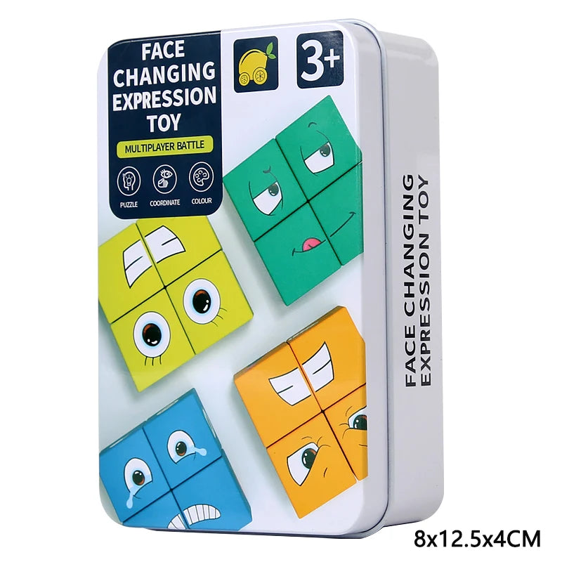 Cube à changement de visage, jeu de cartes, blocs de construction, Puzzle en bois de dessin animé, jouets anti-Stress et d'anxiété Montessori pour enfants