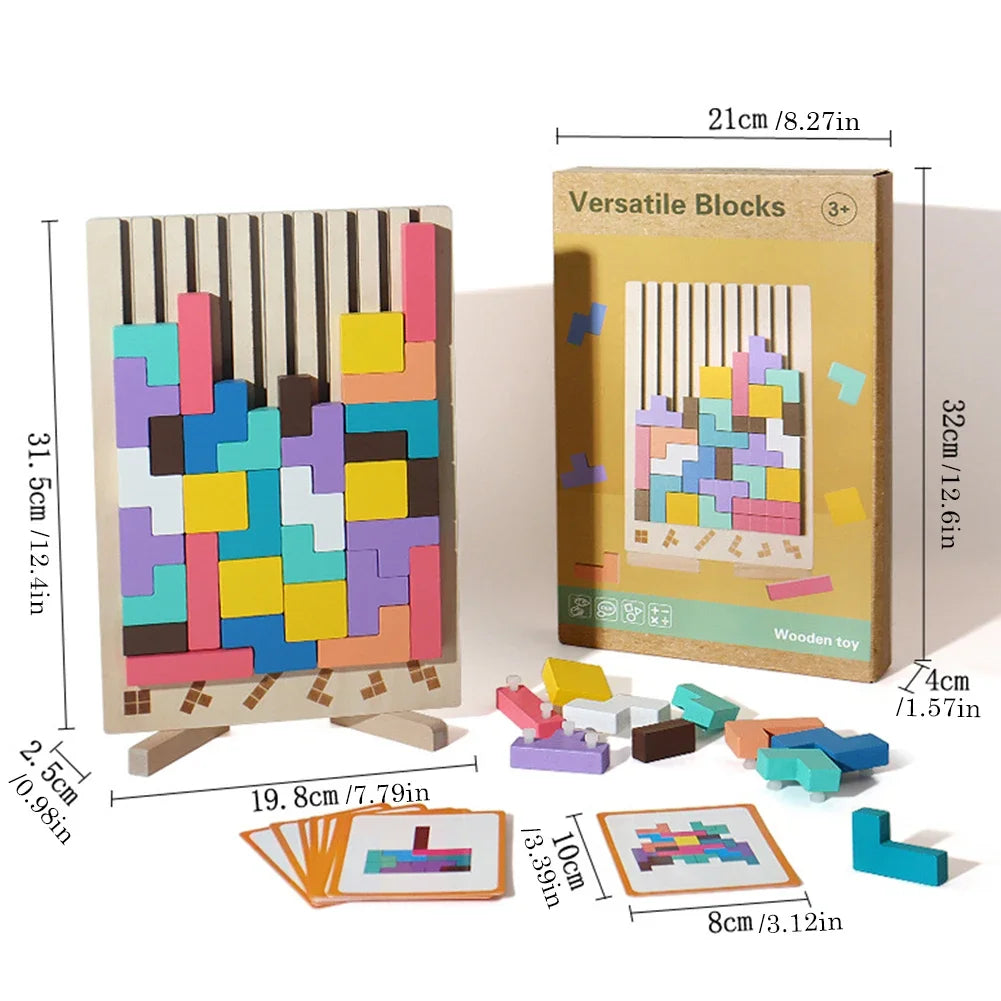 Puzzle Tetris 3D en bois, jouet éducatif d'entraînement cérébral pour enfants pour la pensée logique, blocs de construction de niveau de défi