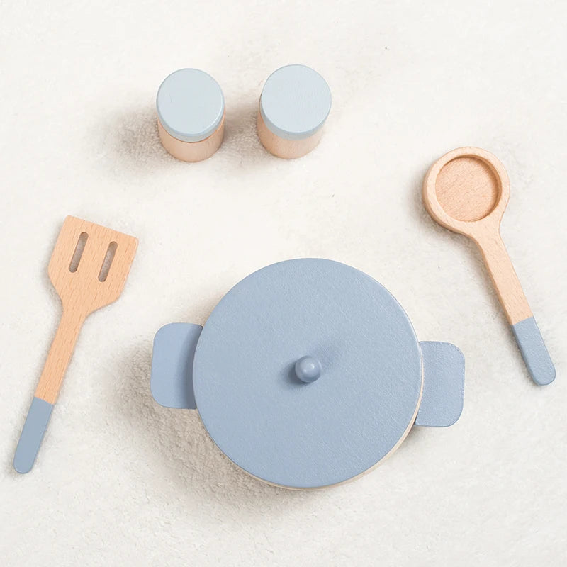 Jouets de cuisine en bois pour enfants, jouets éducatifs pour l'éveil, ustensiles de cuisine simulés, aliments, jeu de rôle de chef