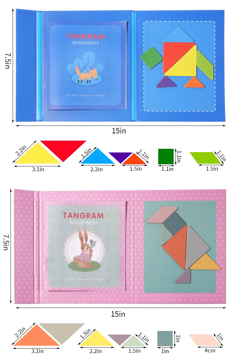Jeu de puzzle magnétique en bois Tangram Block pour enfants - Puzzle d'intelligence éducative Montessori Cadeau pour enfants