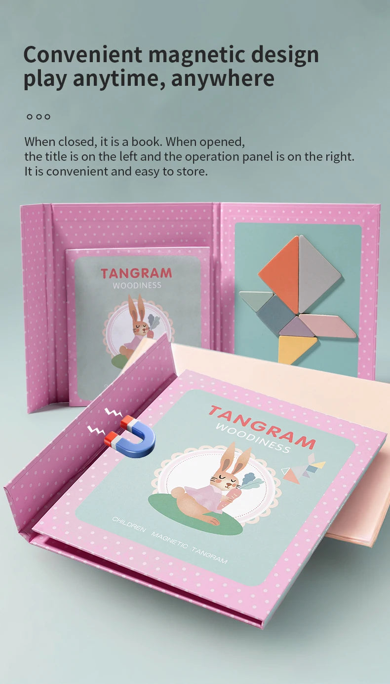 Jeu de puzzle magnétique en bois Tangram Block pour enfants - Puzzle d'intelligence éducative Montessori Cadeau pour enfants