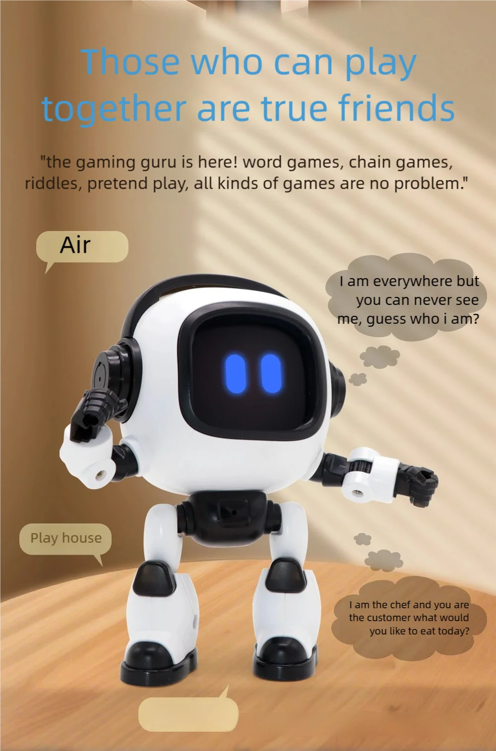 Robots AI-jouets éducatifs interactifs intelligents pour enfants et adultes, robots d'apprentissage à commande vocale avec éclairage et