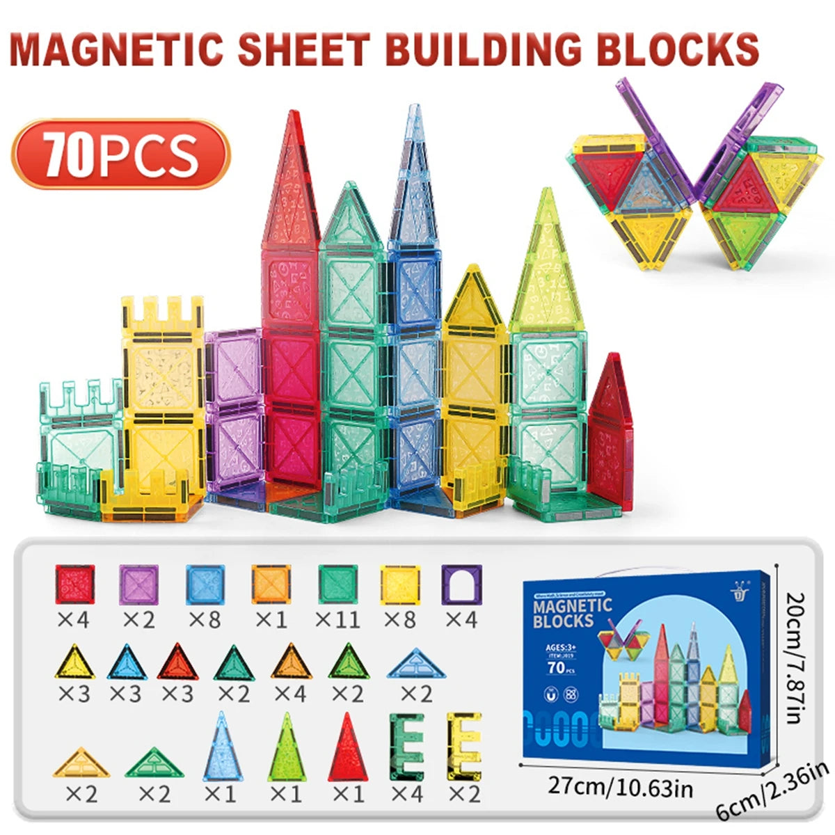 Carreaux magnétiques pour enfants âgés de 3 à 5 à 4 à 8 ans, jouets magnétiques pour 3 4 5 6 7 8 ans et plus, garçons et filles, blocs de construction magnétiques préscolaires
