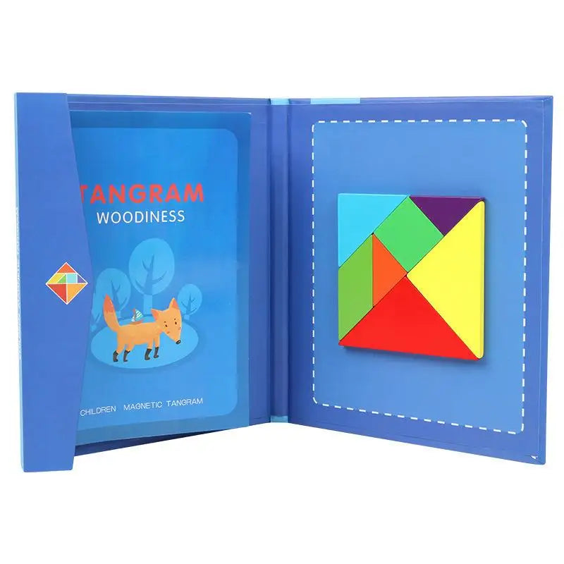 Puzzle en bois Tangram magnétique, livre, jouets éducatifs pour enfants, bébé enfant, Portable, apprentissage de l'intelligence Montessori