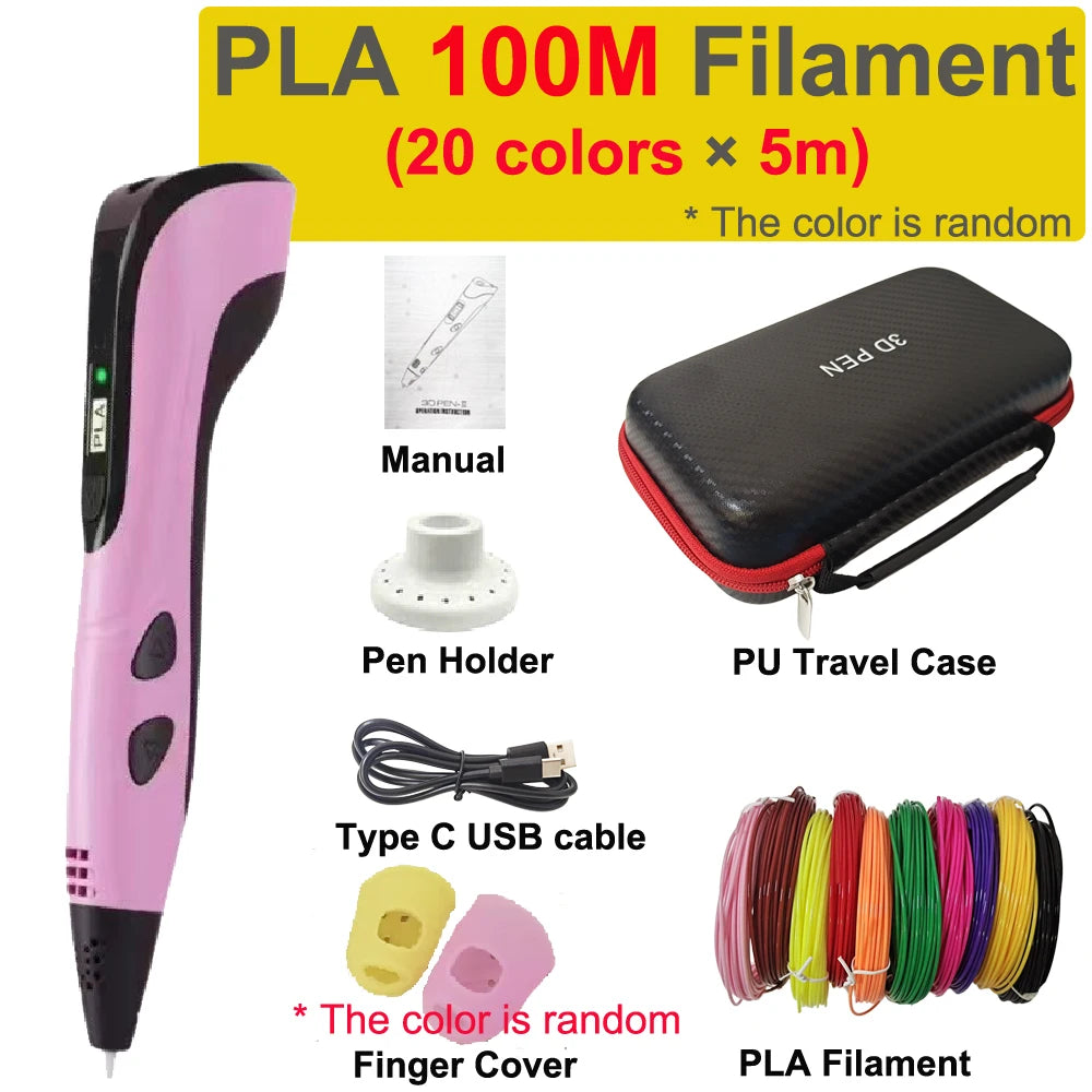 Stylo 3D, stylo d'impression 3D pour enfants, 40 couleurs, filament PLA 1,75 mm, dessin DIY pour enfants, garçons, filles, cadeaux d'anniversaire avec étui de voyage