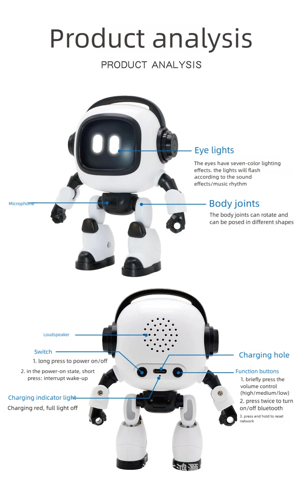 Robots AI-jouets éducatifs interactifs intelligents pour enfants et adultes, robots d'apprentissage à commande vocale avec éclairage et