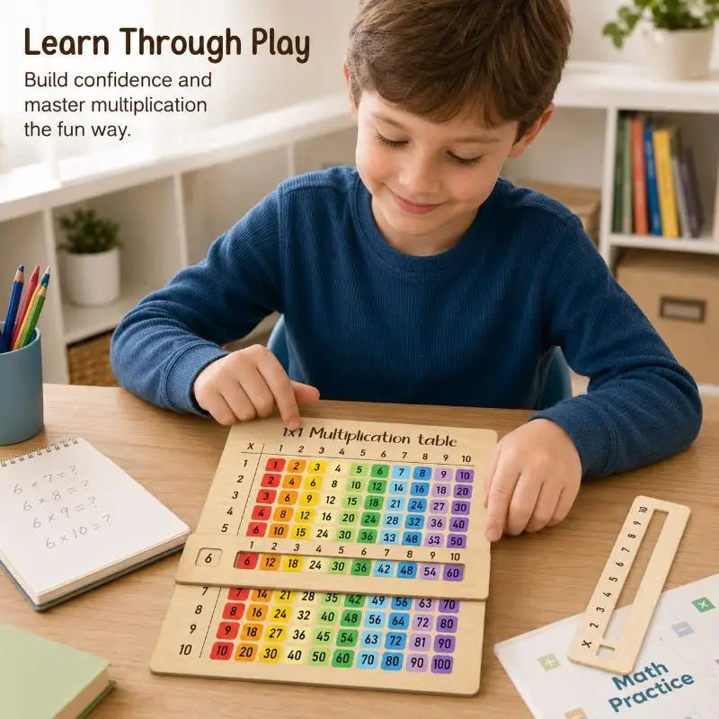 Tableau de Multiplication Interactif en Bois – Planches d'Apprentissage en Bois Naturel pour les Cours de Mathématiques et les Cadeaux de Rentrée Scolaire