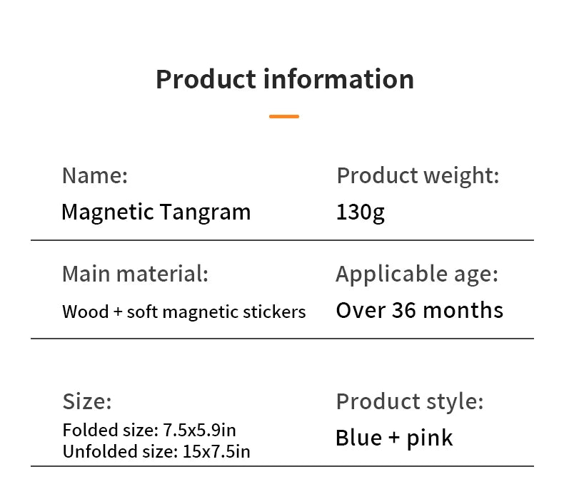 Jeu de puzzle magnétique en bois Tangram Block pour enfants - Puzzle d'intelligence éducative Montessori Cadeau pour enfants