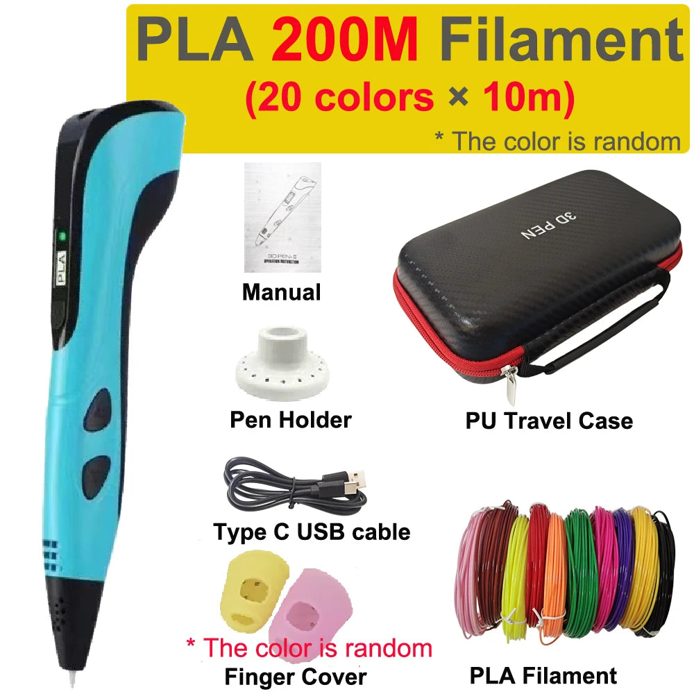 Stylo 3D, stylo d'impression 3D pour enfants, 40 couleurs, filament PLA 1,75 mm, dessin DIY pour enfants, garçons, filles, cadeaux d'anniversaire avec étui de voyage