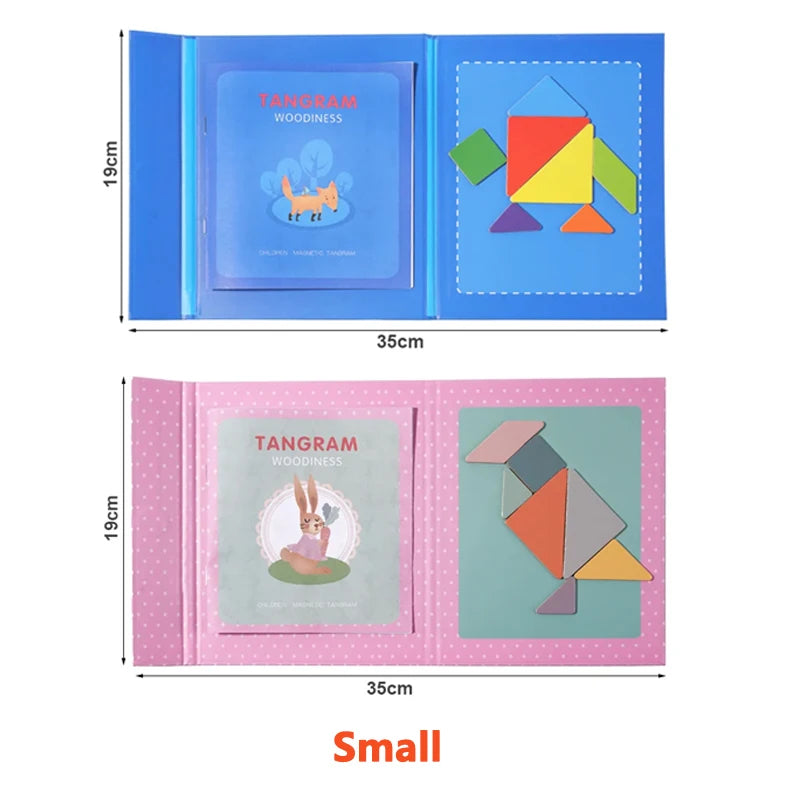 Puzzle en bois Tangram magnétique, livre, jouets éducatifs pour enfants, bébé enfant, Portable, apprentissage de l'intelligence Montessori