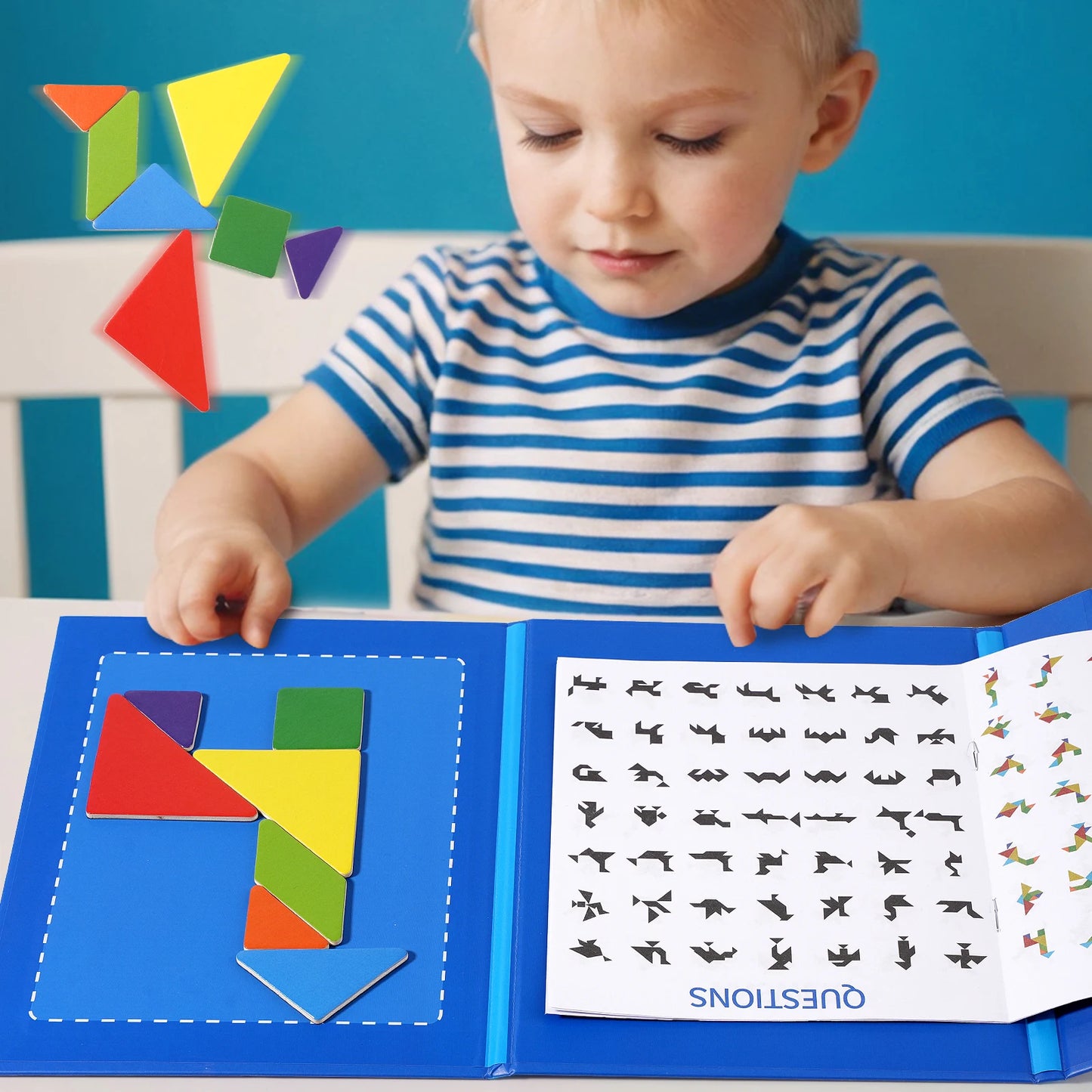 Jeu de puzzle magnétique en bois Tangram Block pour enfants - Puzzle d'intelligence éducative Montessori Cadeau pour enfants