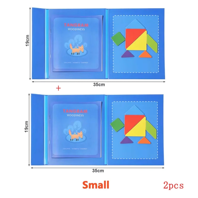 Puzzle en bois Tangram magnétique, livre, jouets éducatifs pour enfants, bébé enfant, Portable, apprentissage de l'intelligence Montessori