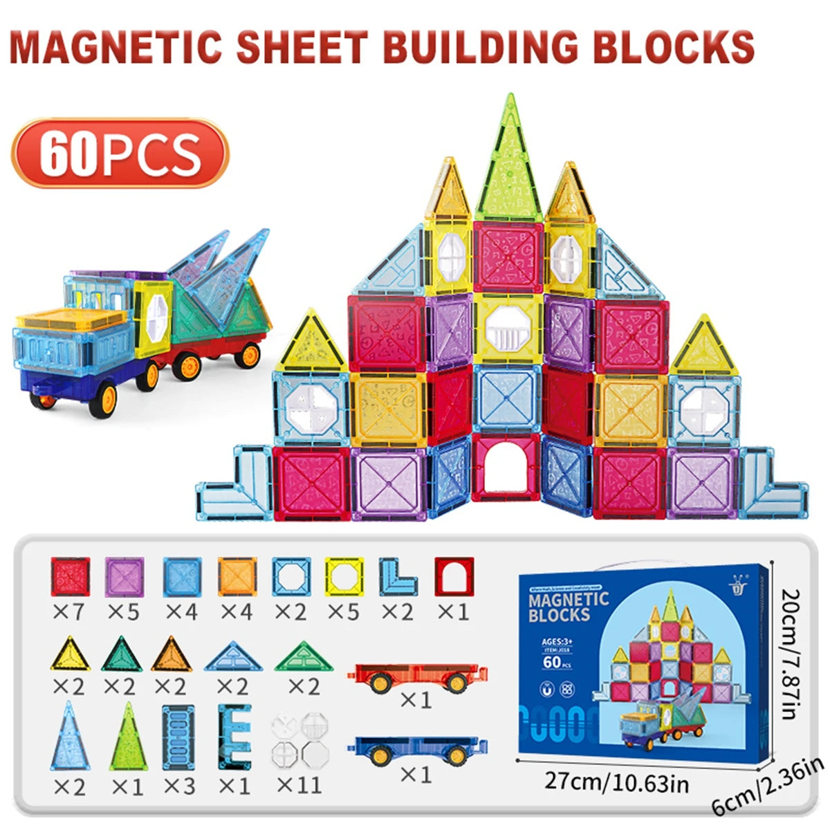 Carreaux magnétiques pour enfants âgés de 3 à 5 à 4 à 8 ans, jouets magnétiques pour 3 4 5 6 7 8 ans et plus, garçons et filles, blocs de construction magnétiques préscolaires