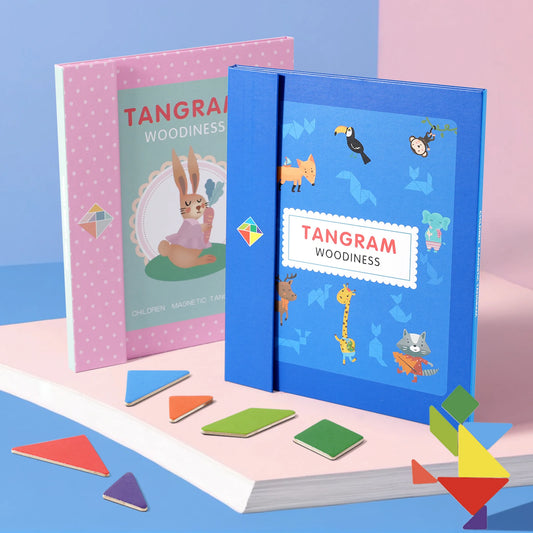 Jeu de puzzle magnétique en bois Tangram Block pour enfants - Puzzle d'intelligence éducative Montessori Cadeau pour enfants