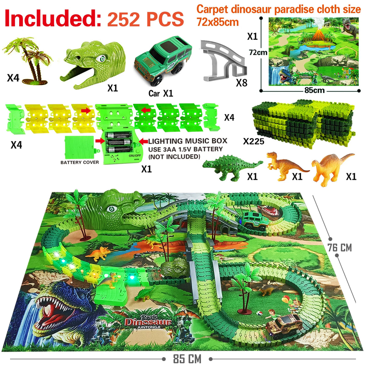 Dinosaure ferroviaire jouet voiture enfants piste course piste jouets ensemble courbure Flexible course piste Flash lumière voiture jouets éducatifs pour enfants Gif