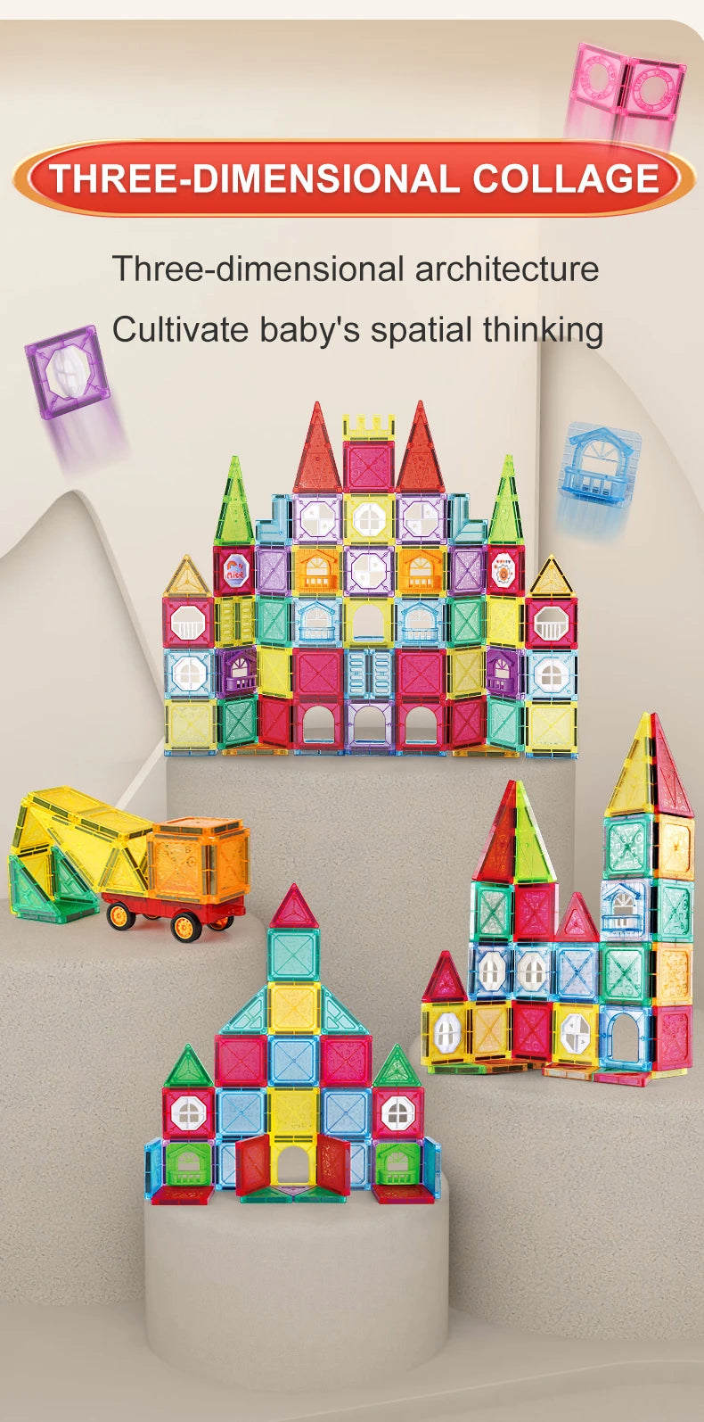Carreaux magnétiques pour enfants âgés de 3 à 5 à 4 à 8 ans, jouets magnétiques pour 3 4 5 6 7 8 ans et plus, garçons et filles, blocs de construction magnétiques préscolaires
