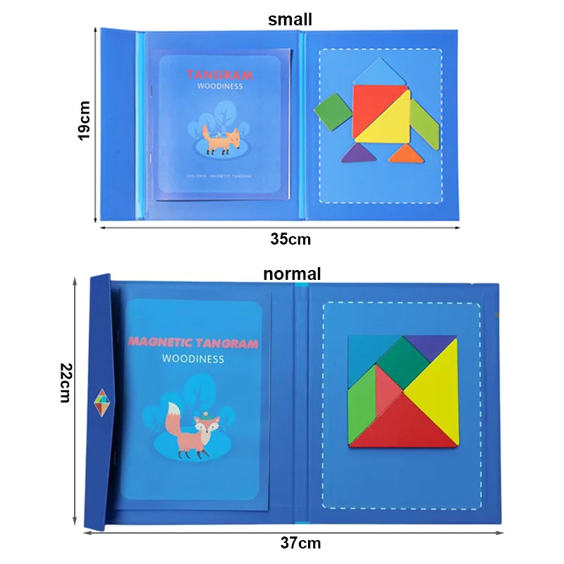 Puzzle en bois Tangram magnétique, livre, jouets éducatifs pour enfants, bébé enfant, Portable, apprentissage de l'intelligence Montessori