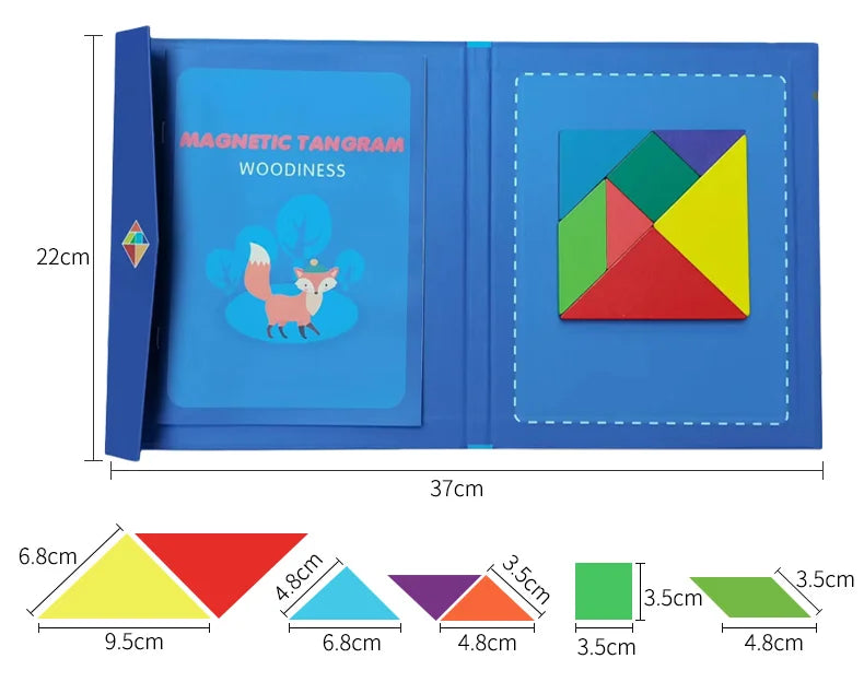 Puzzle en bois Tangram magnétique, livre, jouets éducatifs pour enfants, bébé enfant, Portable, apprentissage de l'intelligence Montessori
