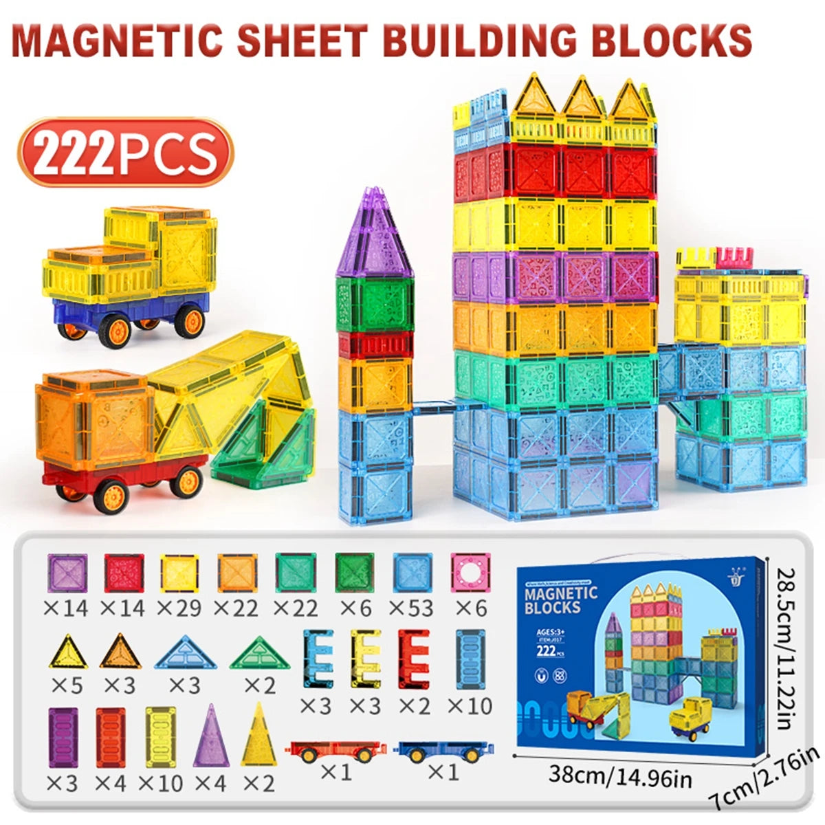 Carreaux magnétiques pour enfants âgés de 3 à 5 à 4 à 8 ans, jouets magnétiques pour 3 4 5 6 7 8 ans et plus, garçons et filles, blocs de construction magnétiques préscolaires