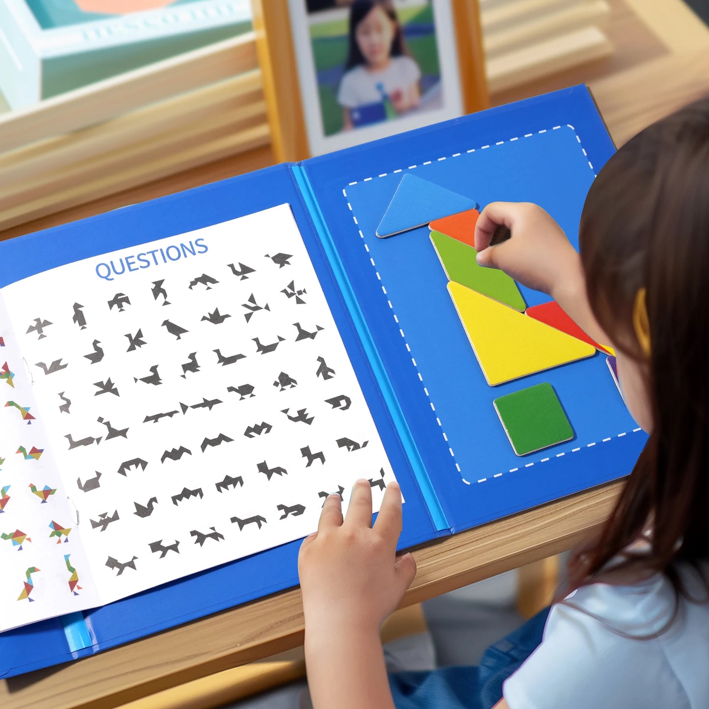 Jeu de puzzle magnétique en bois Tangram Block pour enfants - Puzzle d'intelligence éducative Montessori Cadeau pour enfants