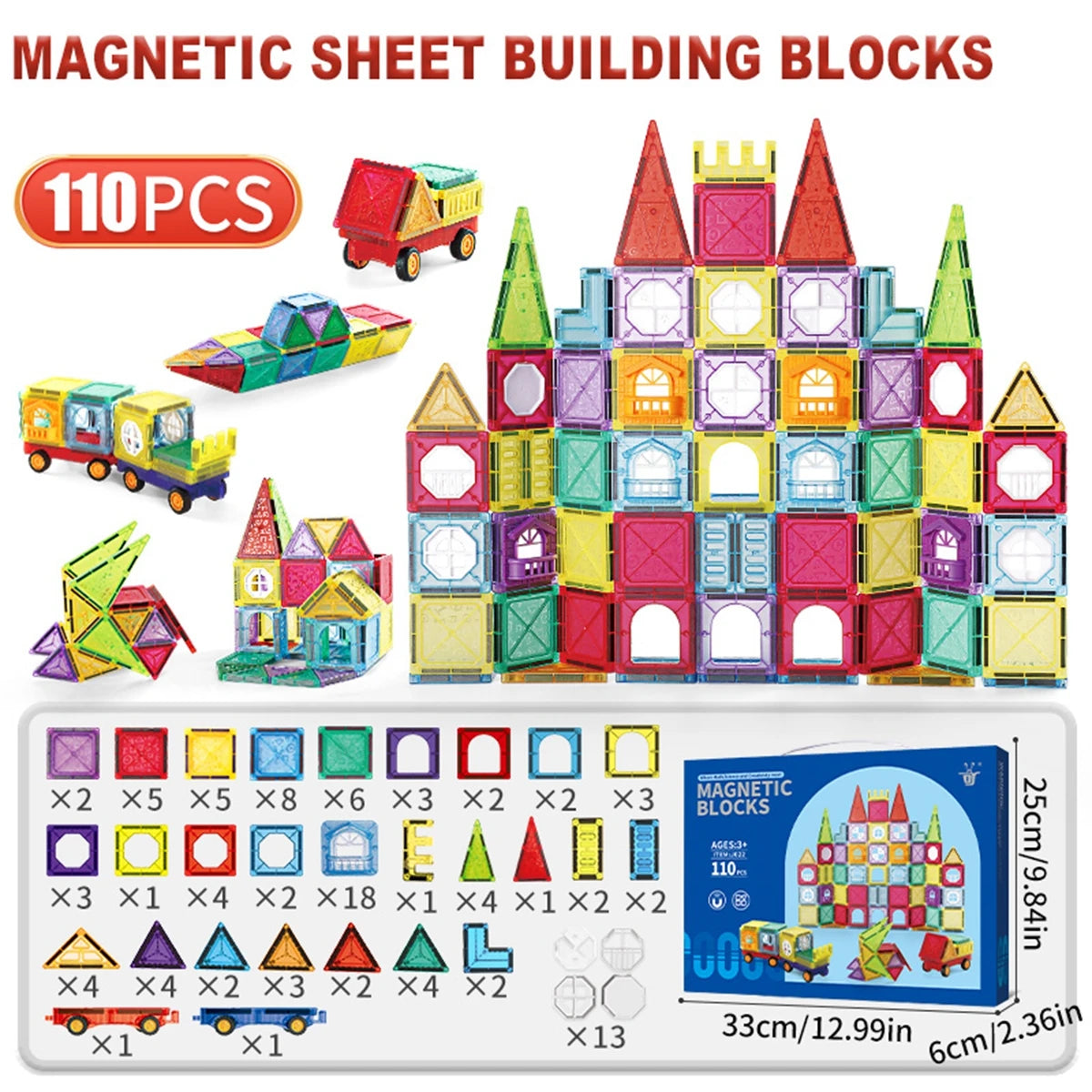 Carreaux magnétiques pour enfants âgés de 3 à 5 à 4 à 8 ans, jouets magnétiques pour 3 4 5 6 7 8 ans et plus, garçons et filles, blocs de construction magnétiques préscolaires