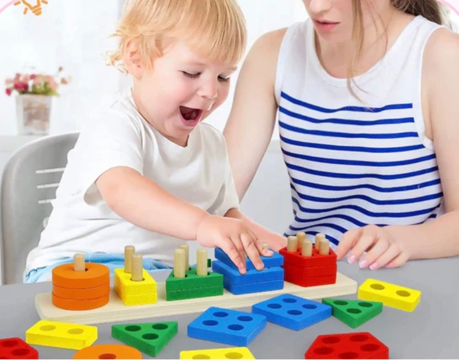 Jeu de tri de formes en bois Montessori – apprentissage couleurs et formes – PETIGENIE 
